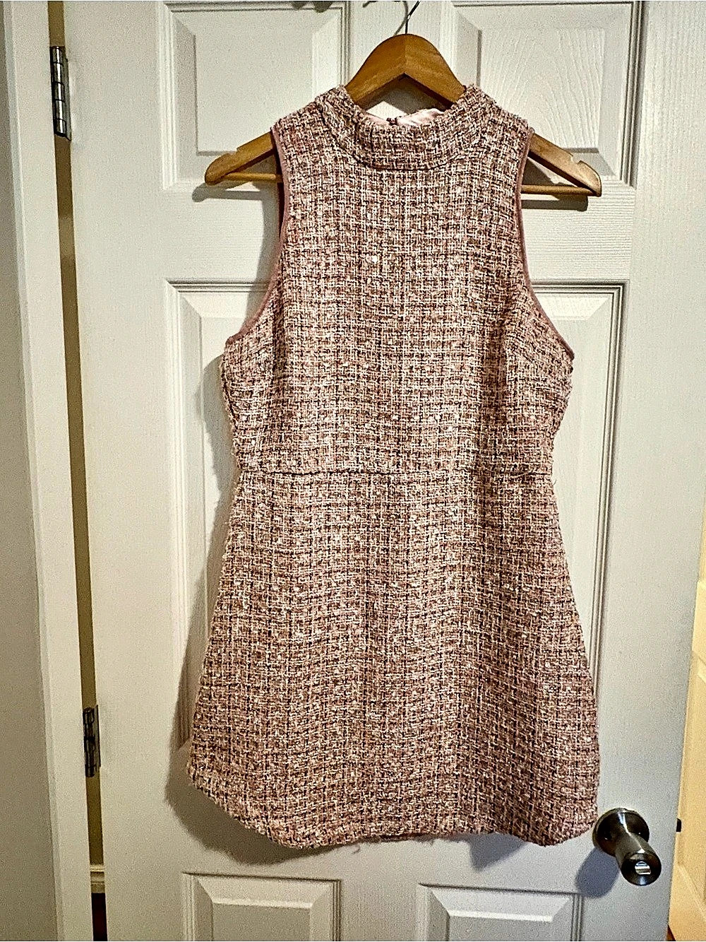 Tweed Sleeveless Mini Dress Pink & White